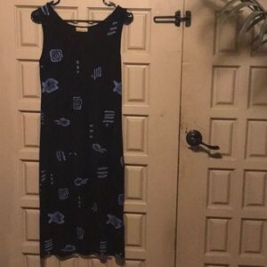 Vintage Susan Lawrence, Really Nice Sleeveless Knit Blue On Black Graphic Print